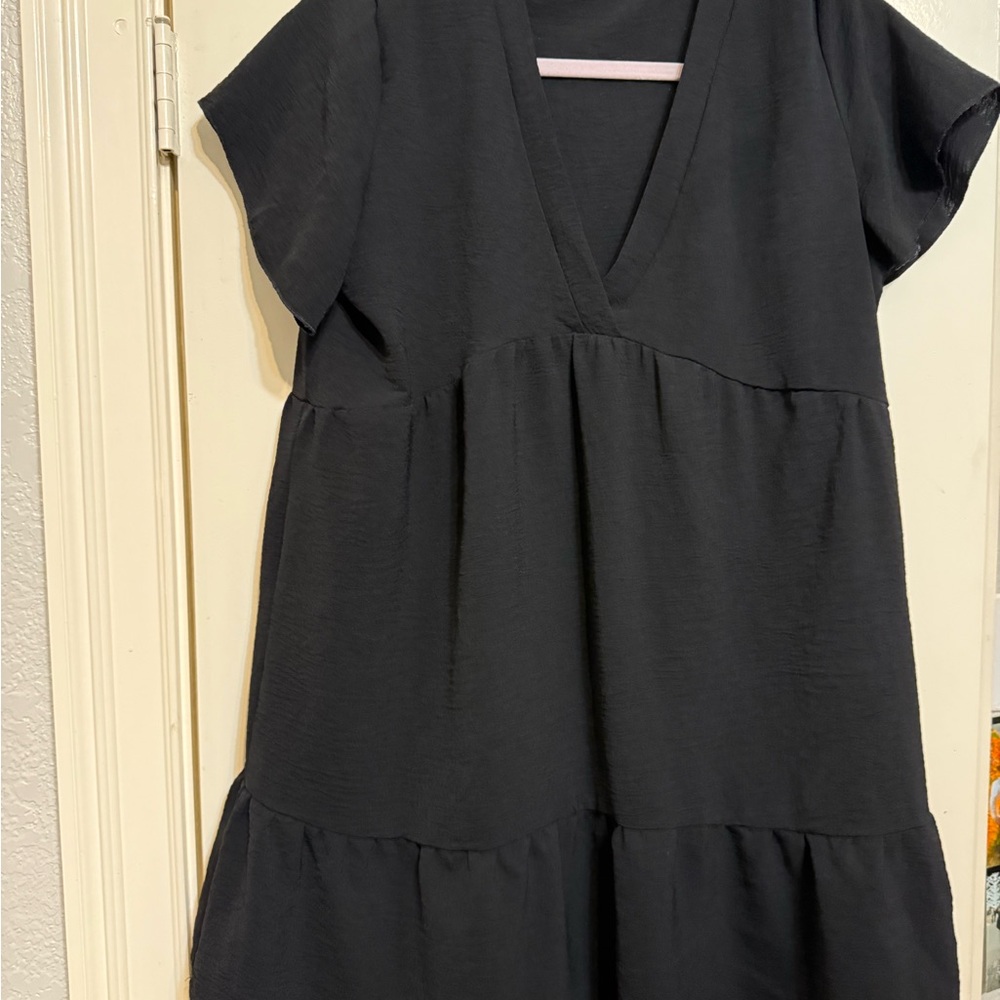 Black V-Neck Tiered Dress